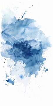Blue watercolor splash on white, ideal for serene and tranquil backgrounds.