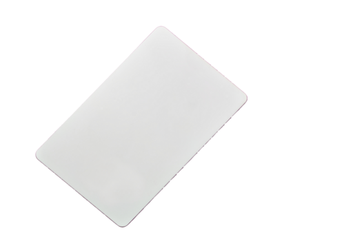 plastic hotel keycard islated on solid color background (rectangular access key card) white