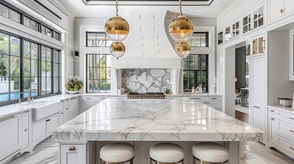 a kitchen where timeless elegance meets culinary innovation, boasting lavish marble countertops that redefine the essence of luxury