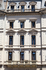 Fototapeta na wymiar Facade of residential building in Downtown Buenos Aires, the Capital City of Argentina