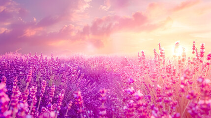 Dreamy lavender field at sunset