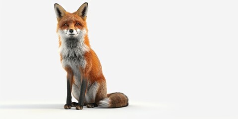 Obraz premium 3d red fox sitting attentively on a white background with clear space for text. Banner.