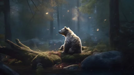 Crédence de cuisine en verre imprimé Hyène an AI image capturing the serene beauty of a bear in a moonlit woodland, evoking the essence of a cinematic night scene inspired by 70mm film , Attractive look