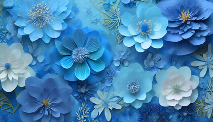 Spring flowers background, empty space for text, blue image; beautiful botanical wallpaper - obrazy, fototapety, plakaty