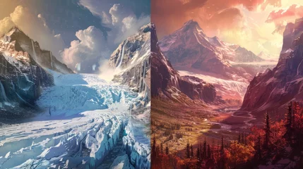Foto op Canvas Before and after illustration of glacier retreat © Chingiz
