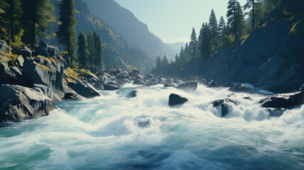 Wild river flowing through the amazing  valley, beautiful landscape - obrazy, fototapety, plakaty