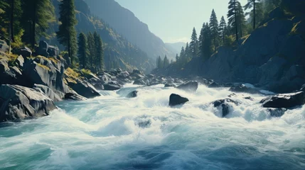 Fototapeten Wild river flowing through the amazing  valley, beautiful landscape © Filip