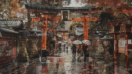 image of a walking tour in Kyoto, Japan, inspired by the style of Hinchel. Infuse elements of...