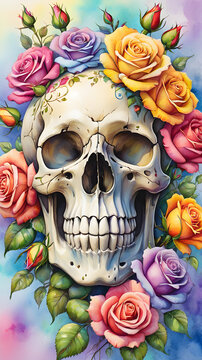 Skulls, goat skulls and flower decorations  carnival mask and flowers