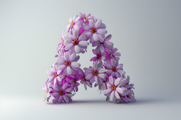 Spring and summer letter A with purple flowers. Flower font concept.