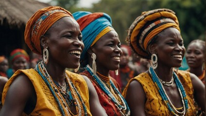 Fototapeta premium Group of African women adorned in vibrant traditional clothing