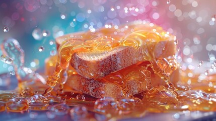 Indulge in the luscious sweetness of honey toast amidst a kaleidoscope of colors Hyper realistic
