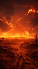 Global warming and climate change, global ecology concept. Prairie and steppe fire. - obrazy, fototapety, plakaty