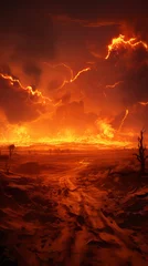  Global warming and climate change, global ecology concept. Prairie and steppe fire. © tynza