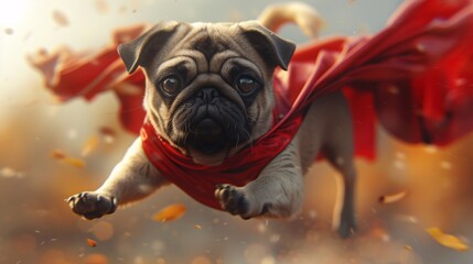 a dog in a red cape - obrazy, fototapety, plakaty
