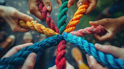 Colorful Hands Weaving Bonds of Friendship and Collaboration - obrazy, fototapety, plakaty