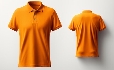 a front and back view of an orange polo shirt