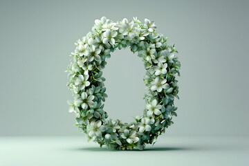 Spring and summer letter O with white flowers. Flower font concept.