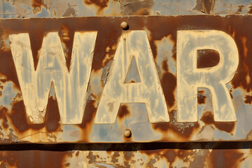 Sign graffitied with "war" message