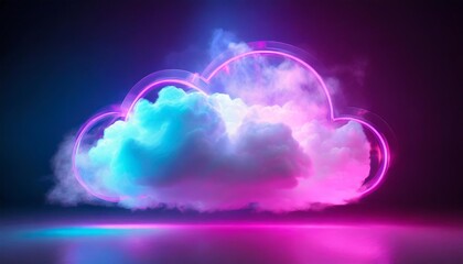 3d render mystical cloud glowing with pink blue neon light from inside abstract background