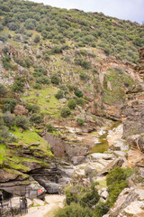 Fototapeta na wymiar Panorama landscape of rock formations of Tasyaran Valley Natural Park canyon ( Tasyaran Vadisi) . Located in Usak (Usak), Turkey