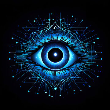 Human android cyborg eye futuristic control protection personal internet security access.Concept robot dna system, future scientific technology innovation science. interconnected neural network, 