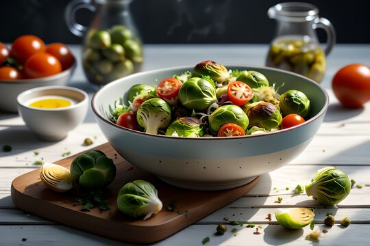 Brussels sprouts salad with vegetables.