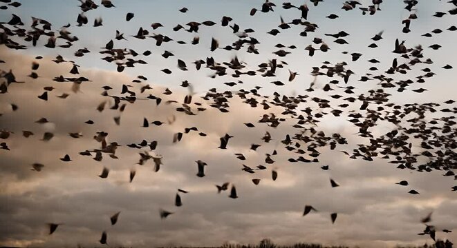Group of birds flying. Bird migration.