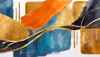 modern abstract oil painting art design orange gold blue