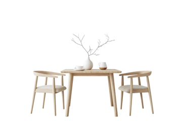 A dining set with minimalist design, chairs, table isolated on a transparent background 