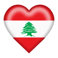 Lebanon flag heart button isolated on white with clipping path 3d illustration