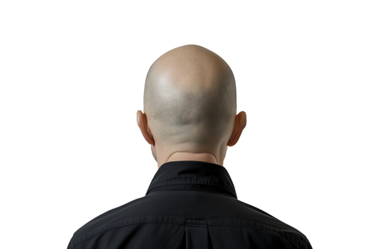 rear view of the bald head of an adult man with Alopecia on the head isolated on a transparent background - Powered by Adobe