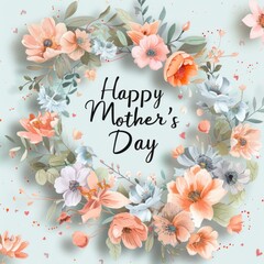 Fototapeta na wymiar Charming Mother's Day Card with Soft Pastel Flowers and Elegant Text