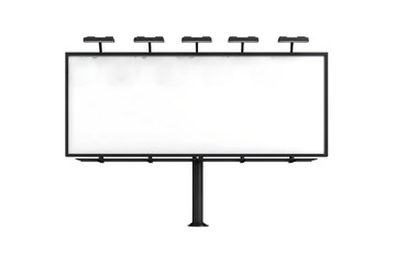 blank horizontal billboard with lighting and stand, outdoor billboard isolated on a transparent background