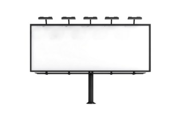 blank horizontal billboard with lighting and stand, outdoor billboard isolated on a transparent background