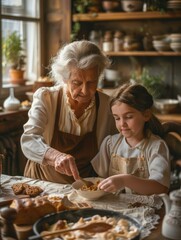 Grandmother and Granddaughter Bonding Through Traditional Meals and Sweets