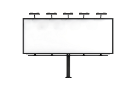 blank horizontal billboard with lighting and stand, outdoor billboard isolated on a transparent background - Powered by Adobe