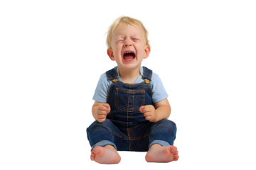 A baby boy is crying very loudly isolated on a transparent background