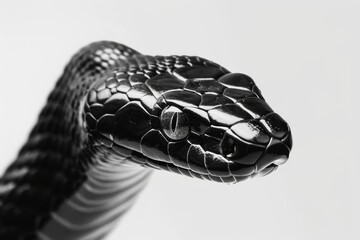 Naklejka premium Slithering black snake against a crisp white backdrop, Generative AI