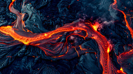 Vibrant image capturing the intricate patterns of a flowing lava river