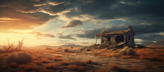 Fototapeta na wymiar Abandoned house in a dry, remote location