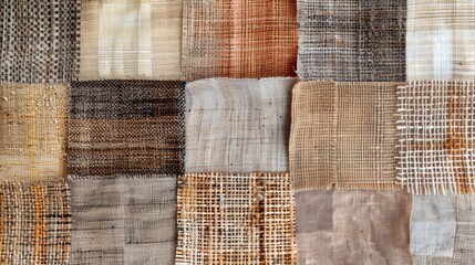 a collage of fabric textures in a checkerboard arrangement, possibly depicting camel wool with...