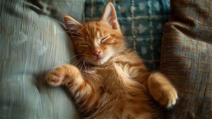 Kitten sleeping on the sofa
