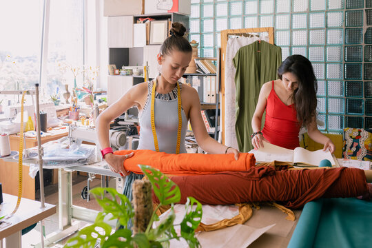 two seamstresses in a sewing workshop