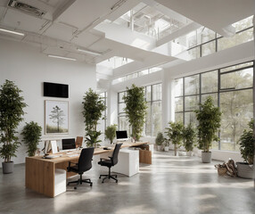 Modern bright office with focus on sustainability and environmental conservation