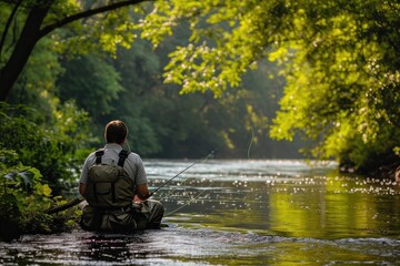 Fishing by the river, Morning fishing photo