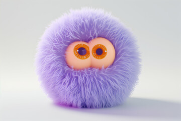 Cute fluffy purple monster on gray background