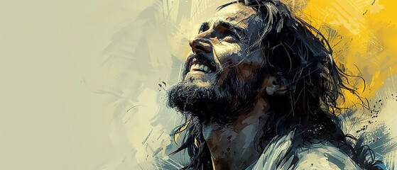 Fototapeta premium Portrait of a happy Jesus Christ looking up. Picture