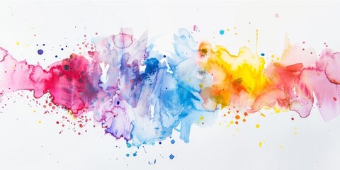 Vibrant watercolor explosion on white, blending art and emotion in a splatter of cool and warm hues.