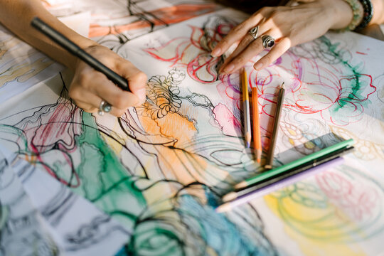 Close Up Female Artist Drawing